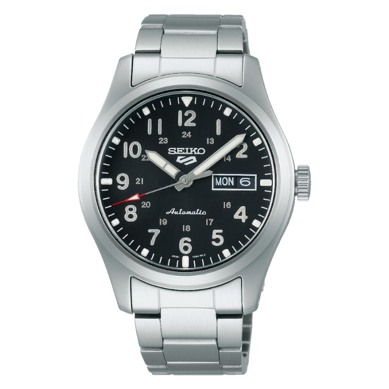 Seiko 5 Sports SRPG27K1 Field automático con esfera negra y brazalete de acero